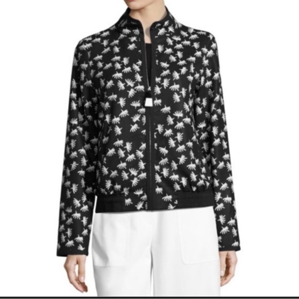 Lafayette 148 New York Bryant 
Palmetto-Print Crepe Bomber Jacket size S